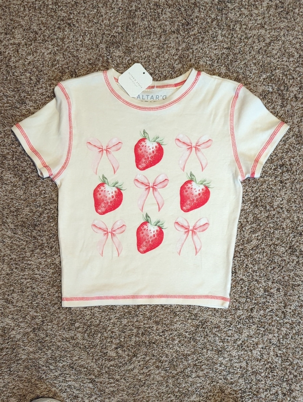 NWT Alter'd State Strawberries And Bows Baby Tee